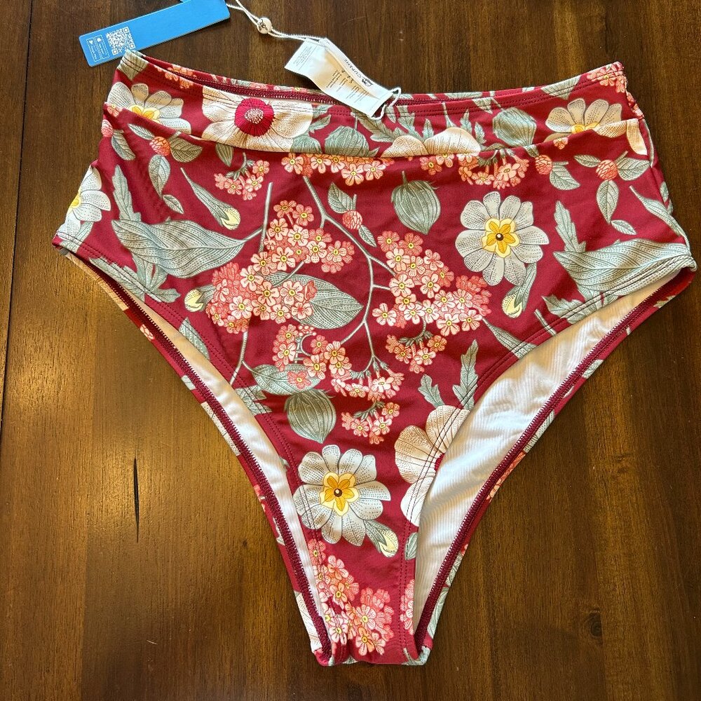 NWT Cupshe High-Waist Bikini Bottom Red Floral Size Large